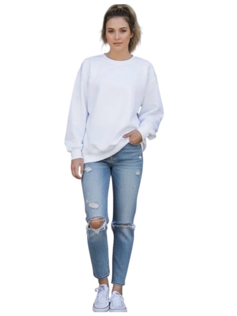 Sporty & Rich Crew Neck White Sweatshirt Oversized Street Wear